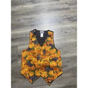 Basic Editions Vintage Kids Halloween Vest Cats Pumpkins Cotton Youth Small